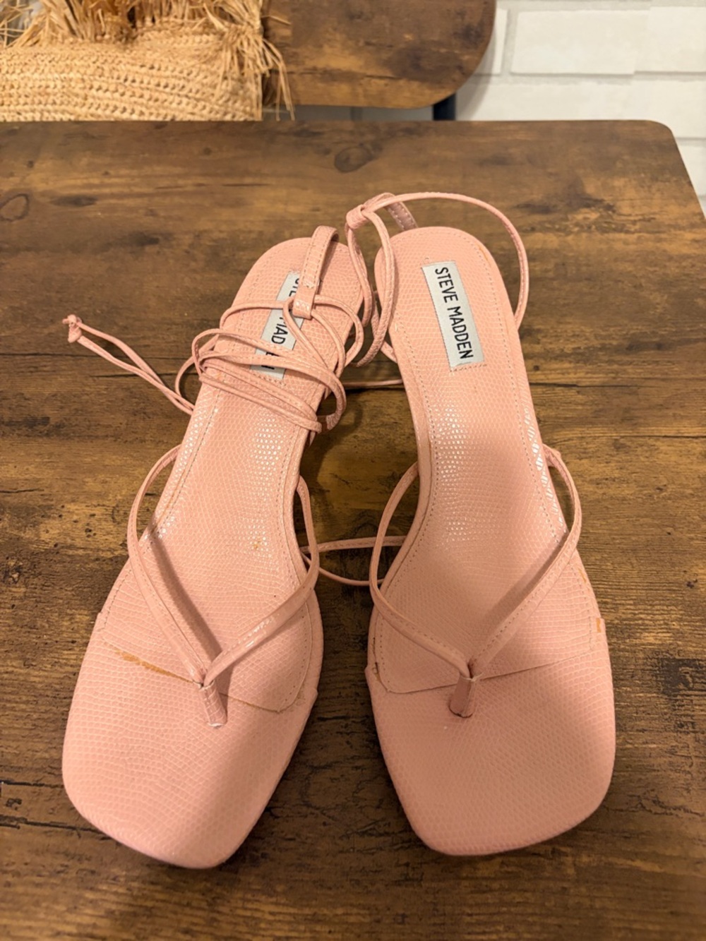 Steve Madden Pink Lace-Up Square Toe Sandals